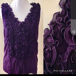 Purple Tuxedo Ruffle Sheer Tank Top Shirt